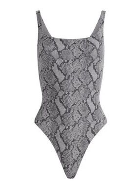 SKIMS FITS EVERYBODY SQUARE NECK Thong Bodysuit Shadow Snake Print size medium